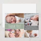 Baby-Junge Moderne Green Foto Collage und Geburtsi Dankeskarte (Vorne/Hinten)
