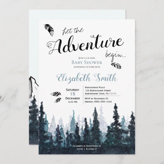 Baby Junge Rustikales Abenteuer Thema Babydusche Einladung (Vorne/Hinten)