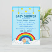 Baby Junge schläft unter einem Regenbogen und Wolk Einladung (Stehend Vorderseite)