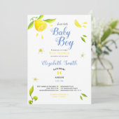 Baby-Junge Sommerlemon Thema Babydusche Einladung (Stehend Vorderseite)