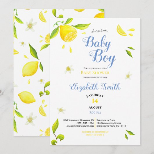 Baby-Junge Sommerlemon Thema Babydusche Einladung (Vorne/Hinten)