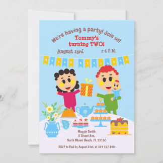 Baby Junge zum zweiten Geburtstag süße Kuchen Einl Einladung
