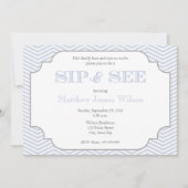 Baby-Jungeblauer Zickzack Sip und sehen Einladung (Vorderseite)