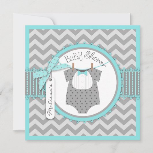 Baby-Jungen-Bogen-Krawatten-Zickzack Einladung (Vorderseite)