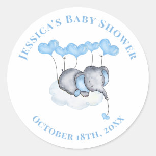 Baby-Jungen-Elefant auf weißer Wolke Baby Shower Runder Aufkleber