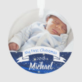 Baby-Jungen-erste WeihnachtsFoto-Verzierung Ornament (Rückseite)