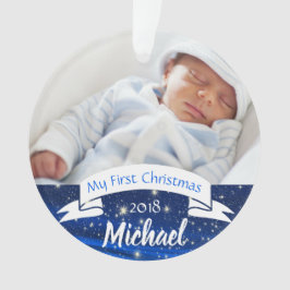Baby-Jungen-erste WeihnachtsFoto-Verzierung Ornament