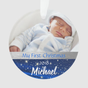 Baby-Jungen-erste WeihnachtsFoto-Verzierung Ornament