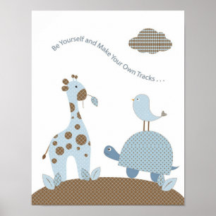 Baby-Jungen-Giraffe-Schildkröte-Kinderzimmer-Kunst Poster