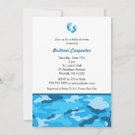 Baby-Jungen-lädt blaue Tarnungs-Dusche Füße Einladung