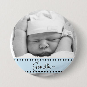 Baby-Jungen-Name und Foto-Magnet-blaues Button