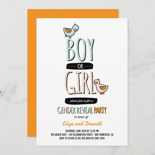 Baby-Jungen-oder Mädchen-Enten, die Geschlecht Einladung (Vorne/Hinten)