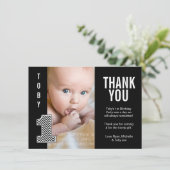 Baby-Jungen-Zickzack 1. Geburtstag danken Ihnen Dankeskarte (Stehend Vorderseite)