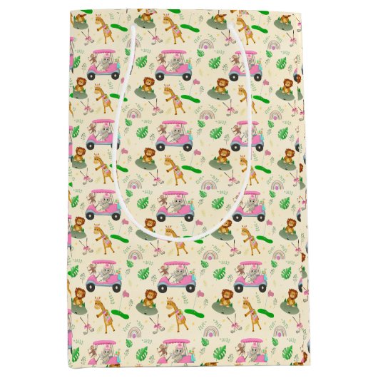 Baby Jungle Animals Golfing Baby Dusche Mittlere Geschenktüte (Vorderseite)