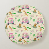 Baby Jungle Animals Golfpink Rundes Kissen (Rückseite)