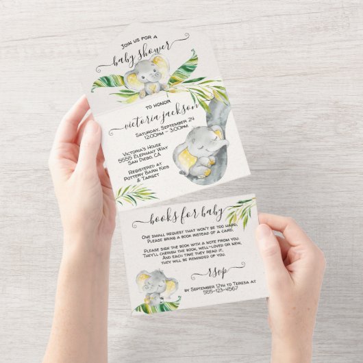 Baby Jungle Elephant Baby Dusche All In One Einladung (Abreißen)