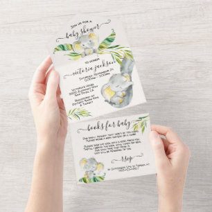 Baby Jungle Elephant Baby Dusche All In One Einladung