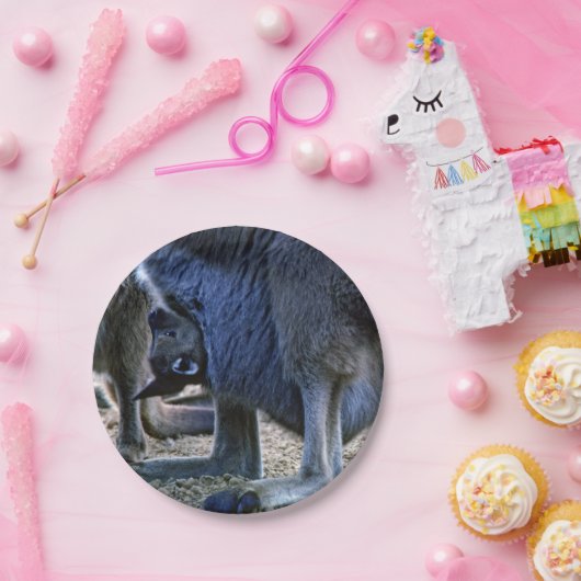 Baby Kangaroo in der Tüte der Mutter - Australien Pappteller (Party)