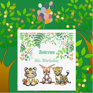 Baby Kangaroo Tiger Leopard Jungle Grünwald Serviette