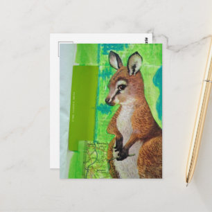 Baby-Känguru in Junk Journal Mixed Media Collage Postkarte
