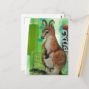 Baby-Känguru in Junk Journal Mixed Media Collage Postkarte