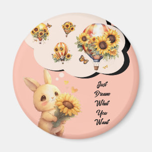 Baby-Kaninchen-und-Sonnenblumen-Kreismagnet Magnet