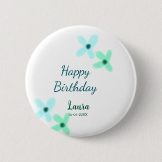 Baby kids 1st birthday add name blue green pastel  button
