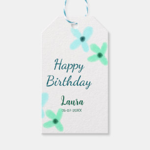 Baby Kinder 1. Geburtstag Name blau grün Pastell  Geschenkanhänger