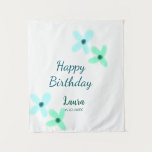 Baby Kinder 1. Geburtstag Name blau grün Pastell Wandteppich