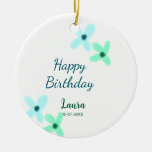Baby Kinder 1. Geburtstag Name hinzufügen blau grü Keramik Ornament