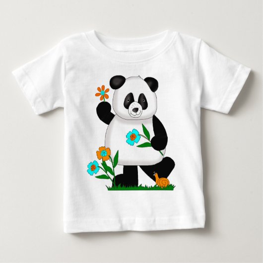 Baby Kinder Panda mit Blume 2 Baby T-shirt (Vorderseite)