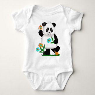 Baby Kinder Panda mit Blume 2 Strampler