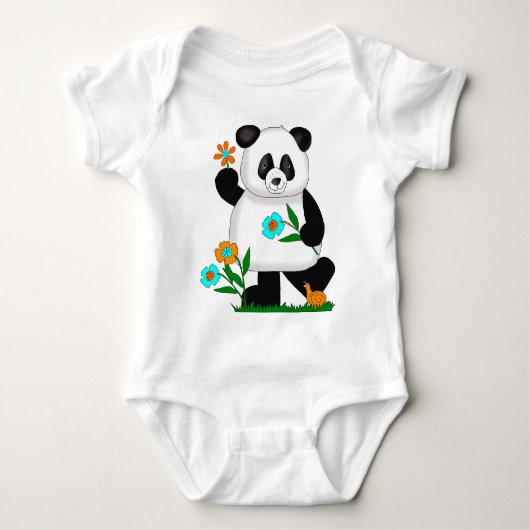 Baby Kinder Panda mit Blume 2 Strampler (Vorderseite)