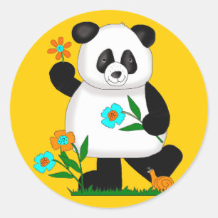 Baby Kinder Panda mit Blumen 2 Runder Aufkleber