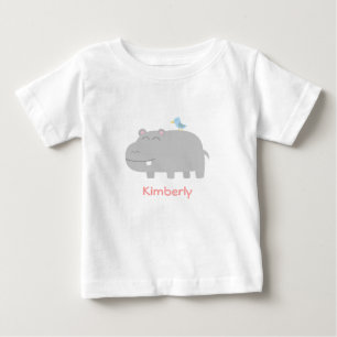 Baby & Kinder: Süßer Nilpferd mit blauem Vogel Car T-shirt