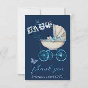 Baby-Kinderwagen-Junge-Baby-Shower-Dankeschön Dankeskarte