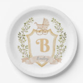 Baby-Kinderwagen-Monogramm "B" | Neutral Pappteller (Vorderseite)