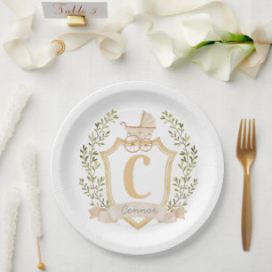 Baby-Kinderwagen-Monogramm "C" Neutral Pappteller