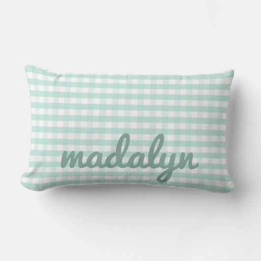 Baby Kinderzimmer Pastel Mint Green Gingham Lendenkissen (Vorderseite)