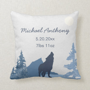 Baby Kinderzimmer Pillow Birth Stats Wolf Gebirge Kissen