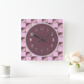 Baby Kinderzimmer Seide Rosa Lila Square Muster Qu Quadratische Wanduhr (Zuhause)