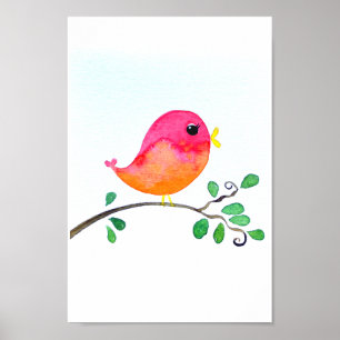 Baby Kinderzimmer wallart_ Aquarellfarbe Rosa Bird Poster