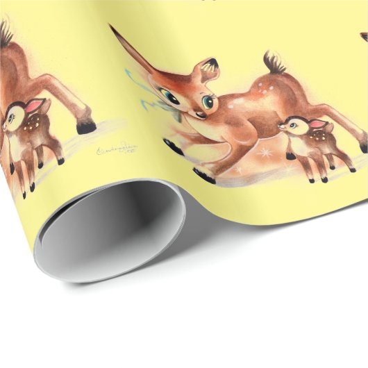 Baby-Kitz und Mutter Deer Cute Kitsch Geschenkpapier (Rolleneckpunkt)