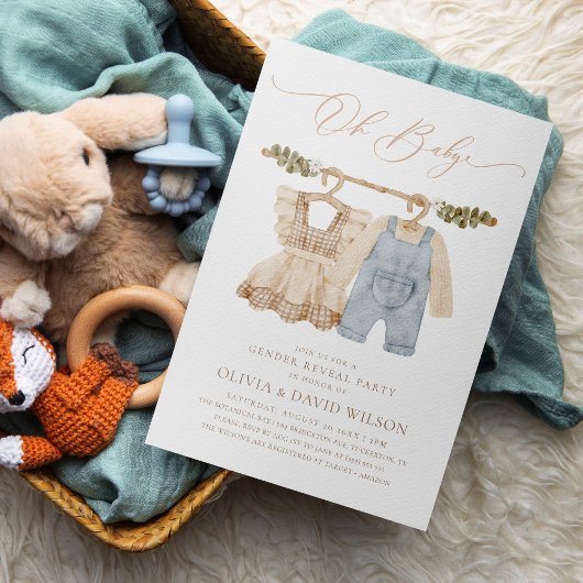 Baby Kleidung Aquarell Rustikales Geschlecht Aufde Einladung