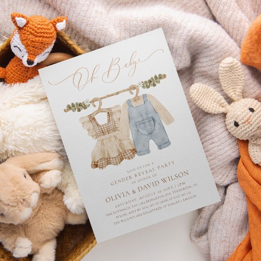 Baby Kleidung Aquarell Rustikales Geschlecht Aufde Einladung