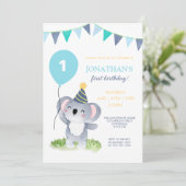 Baby Koala Balloon Party Flag Geburtstag Einladung (Stehend Vorderseite)