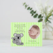 Baby Koala Bear Geburtserklärung Ankündigung Postc (Stehend Vorderseite)