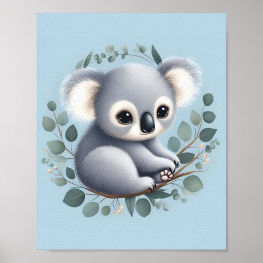 Baby Koala Blue Background Poster (Vorne)
