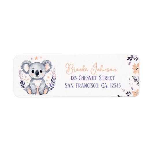 Baby Koala Boho Blumendesign - Rücksendeadresse (Vorne)