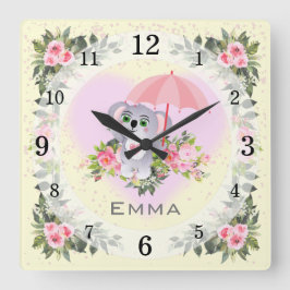 Baby Koala | Kinderzimmer Décor | Gelb Personalisi Quadratische Wanduhr